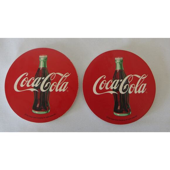 Vintage COCA COLA COKE Coasters in Wood Holder Stone Cork Set of 4 Soda Drinks - Picture 4 of 13